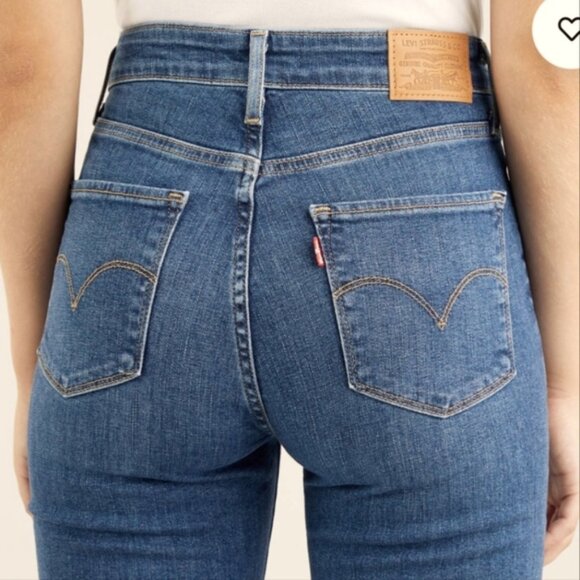 Levi's 721 high rise skinny distressed raw hem jeans premium Big E - Picture 1 of 10